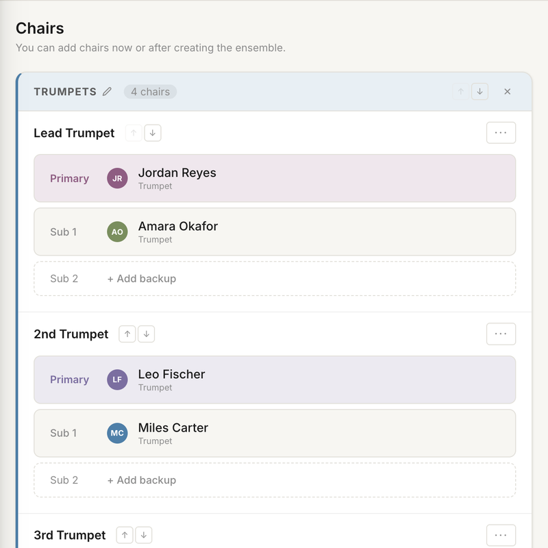 Ensemble Chairs UI